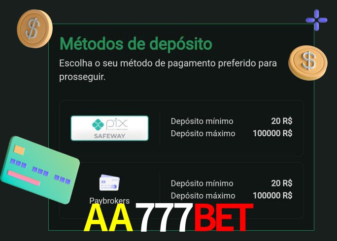 O cassino AA777Bet oferece uma grande variedade de métodos de pagamento